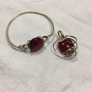Red bracelet and pendant slide set.